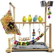 kathson Bird Playground,Parrot Play Stand,Parakeet Play Gym with Feeding Cups,Cockatiel Prickly ash wooden Perchs Playstand with Exercise Toys for Budgie Conures Cockatoos Lovebirds Playpen