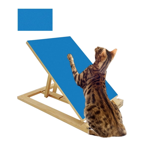 kathson Tilted Cat Nail File Scratcher with Ramp Vertical Cats Claw Scratching Board with Replaceable Sandpaper 3 Adjustable Height Wooden Kitten Scratch Manicure for Kittens Blue