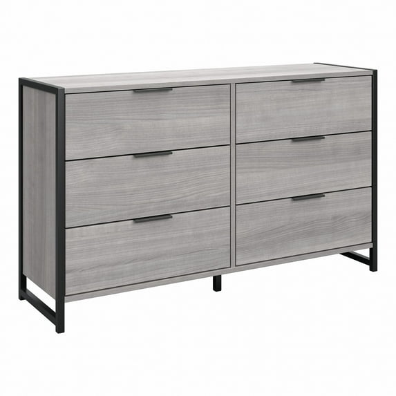 kathy ireland Home Atria 6 Drawer Dresser by Bush Furniture Platinum Gray Chrome Finish