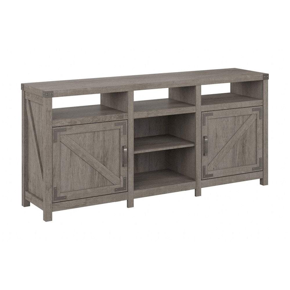 Restored Gray 65" Farmhouse TV Stand with Cabinets