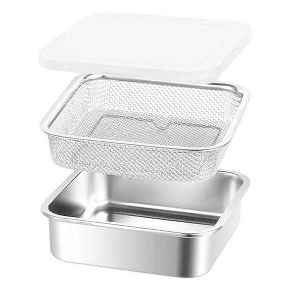 katior Square Colander Set, 304 Stainless Steel with PE Lid, Storage Container, Tofu Drainer, Back of House Preparation, Washing and Drainage Tools, Refrigerator Storage, Picnic Party, 1500ml