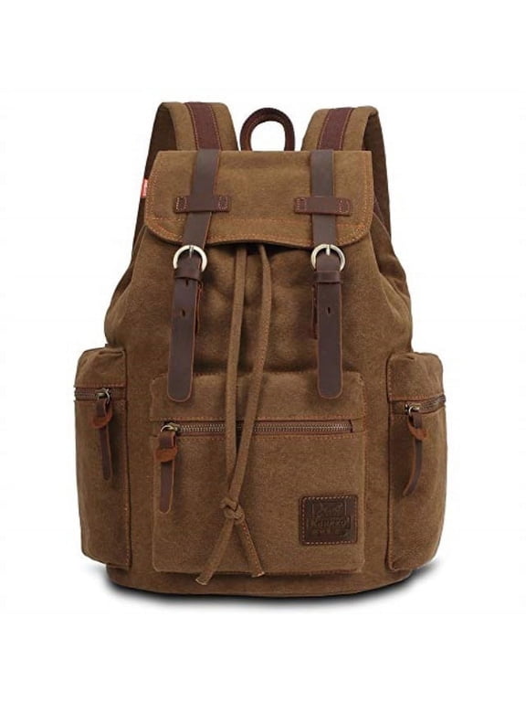 vintage casual canvas and leather rucksack backpack, 1khaki