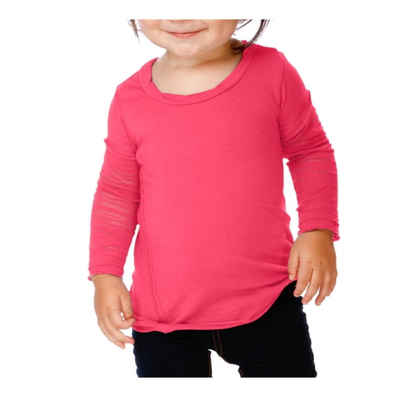 kavio! infants sheer jersey raw edge twisted round neck two-fer burnout long sleeve watermelon 6m