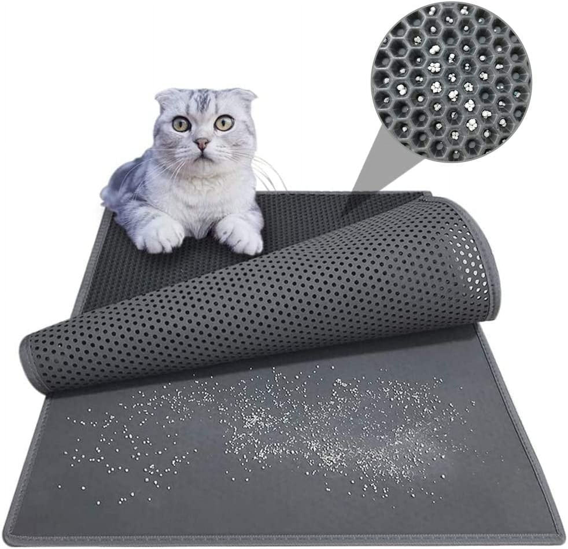 kaxionage Cat Litter Mat, 30" X 24" Inch Kitty Litter Mat ,Cat Mat with Honeycomb Foldable Double Layer Litter Mat Design