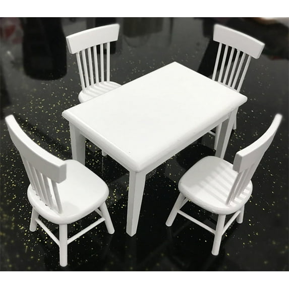 kayannuo 1:12 Dollhouse Miniature Furniture Wooden White Dining Table Chair Model Set
