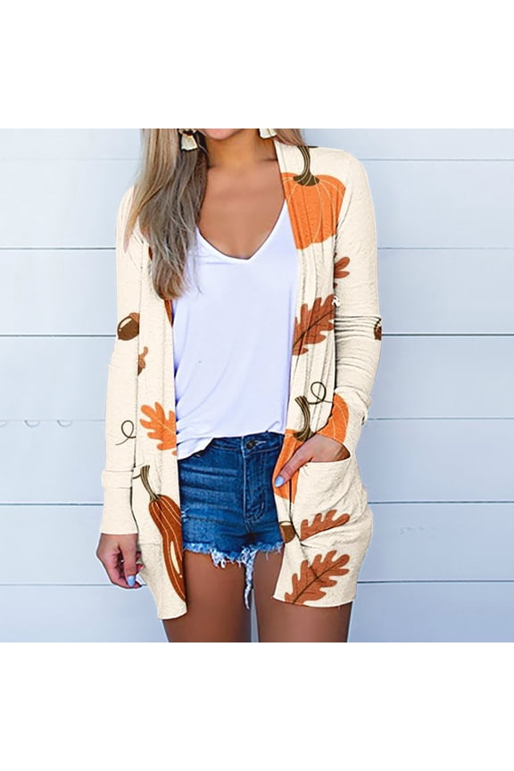 Fall Clothes For Women Fashion Woman Long Sleeve T-Shirt Autumn Open Front Christmas Cardigan Loose Outerwear Printing Blouse Coat Tops Red