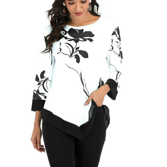 kayannuo Fall Clothes For Women Ladies New Printed Casual Top Loose Mid-length Long Sleeve T-shirt White
