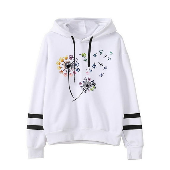 kayannuo Fall Clothes For Women Ladies Solid Color Printed Hooded Pullover Striped Long Sleeve Sweatshirt Top White