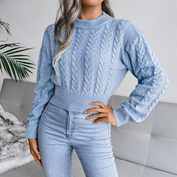 kayannuo Fall Clothes For Women Women Fashion Casual Long Sleeve Hollow Out Base Knitted Sweater Blue