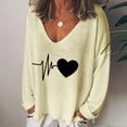 thumbnail image 1 of kayannuo Fall Clothes For Women Women Fashion Casual Print V-Neck Loose Long Sleeve T-shirt Top Blouse Pullover Yellow, 1 of 6