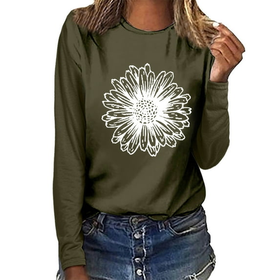 kayannuo Fall Clothes For Women Women Top Casual Long Sleeve Daisy O-neck Sweatshirt Pullover Blouse Green