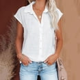 thumbnail image 1 of kayannuo Short Sleeve Shirts for Women Shirts For Women Summer Casual Cotton Linen Short Sleeve T Shirt Loose Fit Button Down Lapel Solid Color Tees, 1 of 6