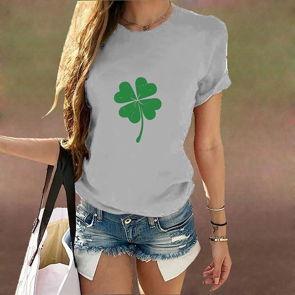 kayannuo Short Sleeve Shirts for Women Women Casual St. Patrick's Day Printed Cotton Short Sleeve T-Shirt Tops Tees
