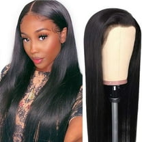 kayannuo Women's Black Long Straight Wig Medium Parted Long Bangs Wig