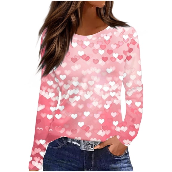 kayannuo Women's Sparkly Purple Heart 3/4 Sleeve Top - Trendy Dressy Casual Blouse for Going Out Daily Wear Pink L