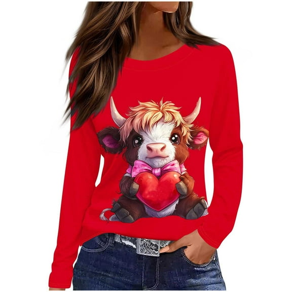 kayannuo Women's Sparkly Purple Heart 3/4 Sleeve Top - Trendy Dressy Casual Blouse for Going Out Daily Wear Red S