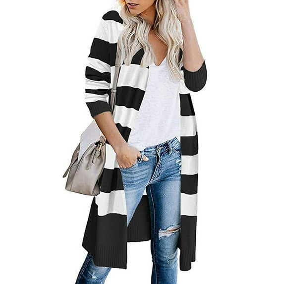 kayannuo Womens Tops Long Sleeve Shirts Fall Fashion Women Casual Stripes Patchwork Long Sleeves Sweater Cardigan Blouse Tops Black