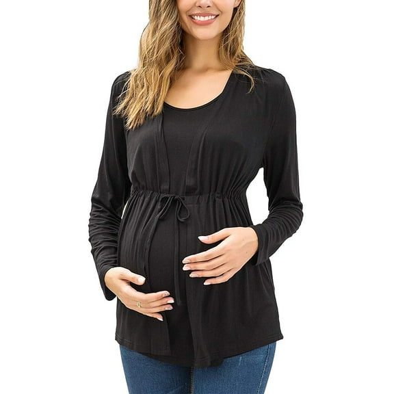 kayannuo Womens Tops Long Sleeve Shirts Fall Maternity O-Neck Stripe Long Sleeve Breast-Feeding Pregnant Woman Nursing Blouse Tops Gray