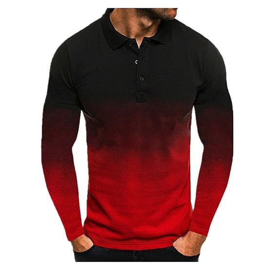 kayannuo Womens Tops Long Sleeve Shirts Fall Men's Printing Turn-Down Collar Pullover Tops Casual Slim Fit Basic Long Sleeve T-Shirt Red