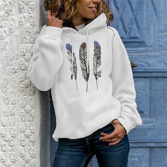 kayannuo Womens Tops Long Sleeve Shirts Fall Winter Womens Casual Long Sleeve Tops Ladies Print Pullover Sweatshirt Blouse White