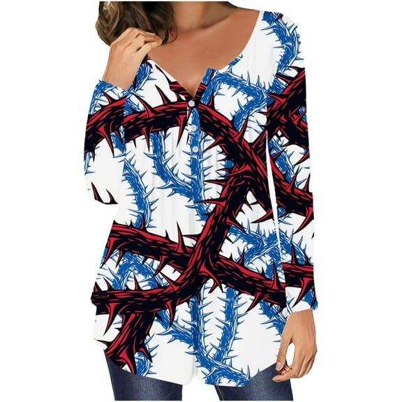 kayannuo Womens Tops Long Sleeve Shirts Fall Women Casual T-shirt Printed Long Sleeve Round Neck Ruched Pullover Blouse Tops White