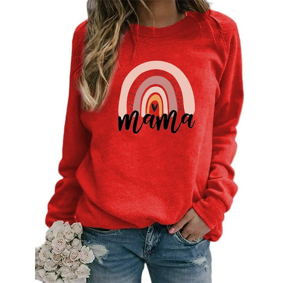 Kayannuo Clearance Womens Tops Long Sleeve Shirts Fall Clearance Women's Casual Long Sleeve Printed Sweatershirt Loosen Blouse Tops Red