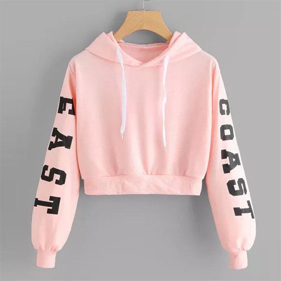 kayannuo Womens Tops Long Sleeve Shirts Fall Womens Autumn Long Sleeve Hoodie Sweatshirt Letters Hooded Pullover Tops Blouse Pink