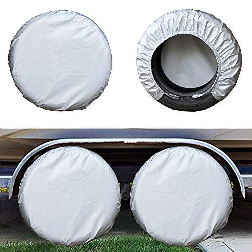 kayme Four Layers Tire Covers Set of for Rv Travel Trailer Camper Vinyl  Wheel, Sun Rain Snow Protector, Waterproof, Silver, Fits 40-42 Inch Tire  Diameter 4XL