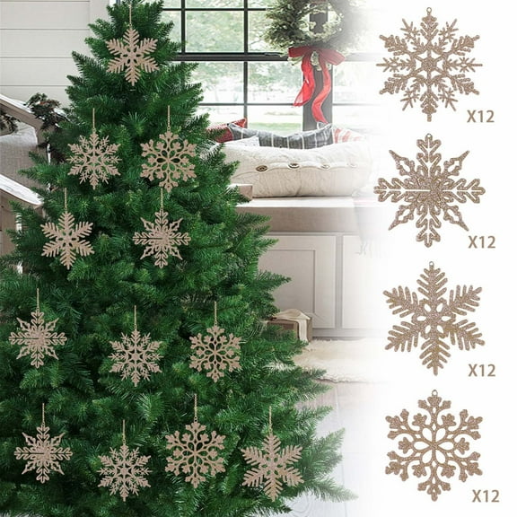 kcavykas 12-Piece Snowflake Plastic Christmas Tree Ornament 10CM Hollow Pendant Set Holiday Indoor Decorative Tree Hanging Accessory Khaki Color
