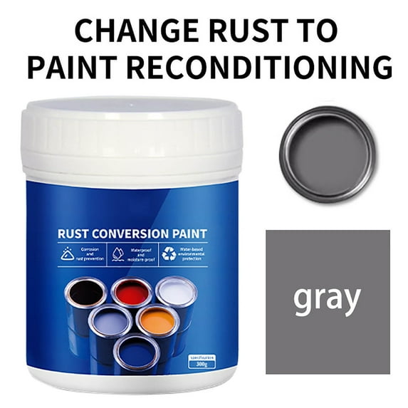 kcavykas 300g Weatherproof Rust Converter Paint – Water-Based Metal Rust Remover & Preventative Coating for Steel, Iron, Roof Tiles, Outdoor Furniture, Anti-Corrosion Renovation Paint Gray