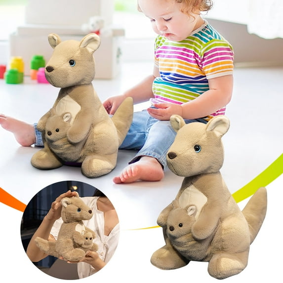 kcavykas Best Toys for Ages 3-8 Realistic Kangaroo Toys Set – Soft Mother and Baby Doll, Decorative Toys for Display or Play 22CM