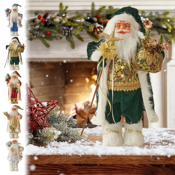 kcavykas Christmas Decorations Christmas 12in Standing Santa Claus Doll Figurine Classic Red Suit Plush Beard Free-Standing Window Shelf Tabletop Decoration for Home Office Mantel Porch Holiday Decor