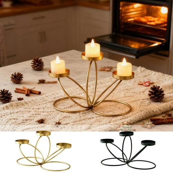 kcavykas Christmas Decorations Christmas Three-Arm Candle Holder Centerpiece Candelabra Metal Candlestick for Table Decor Rustic Gold Finish Elegant Wedding Party Home Holiday Decor