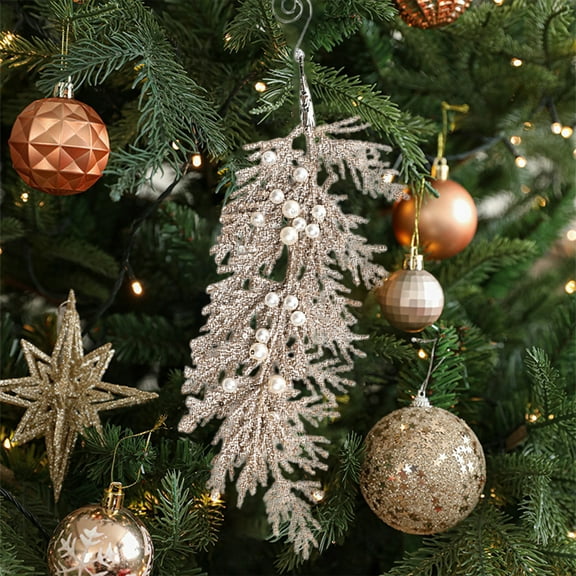 kcavykas Christmas Decorations Christmas Tree Ornament Champagne Pearl Leaf Pendant Shaped Powder-Coated Plastic Shiny Champagne Gold Hanging Decoration Elegant Vintage-Inspired Holiday Decor