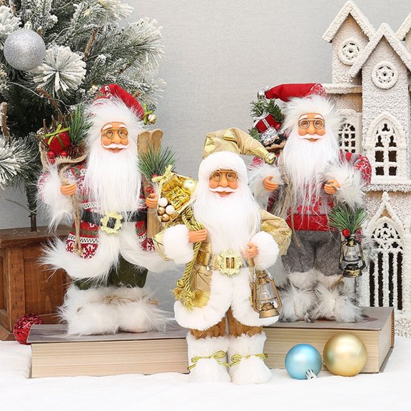 kcavykas Christmas Decorations Indoor Christmas Ornaments 12 Inch Tall New Standing Red Brown Clothes White Beard Santa Claus Back Gift Bag Christmas Home Scene Decoration Ornament