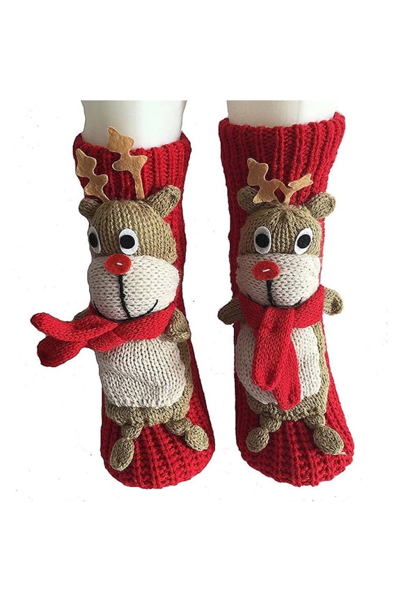 Christmas Holiday Thickened Wool Floor Slipper Socks 3D Cartoon Non-Slip Thermal Ultra Plush Adult Cozy Winter Warm Indoor Anti-Skid Lounge Sleep Socks Stocking Stuffer Gift