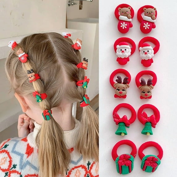 kcavykas Christmas Ornaments 8PC Holiday Christmas Kids Headbands and Hair Ties Set Festive Reindeer Santa Bow Elastic Hair Accessories for Girls Adjustable Non-Slip Soft Headbands Stocking Stuffer