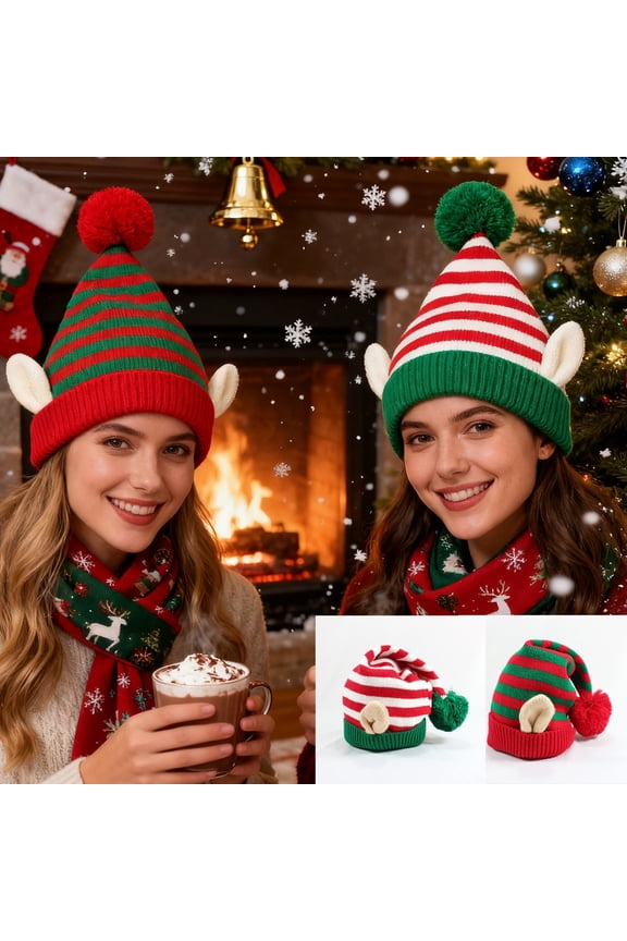 Christmas Ornaments Christmas Knitted Elf Beanie Hat Crochet Puff Pom Winter Hat Thick Warm Hooked Knit Unisex for Men and Women Holiday Party Costume Stocking Stuffer