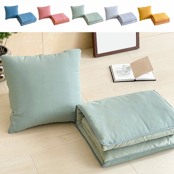 kcavykas Cotton Pillow Quilt, Dual-purpose Living Room Nap Blanket, Office Air-Conditioned Pillow for Car, Soft and Cozy Blue