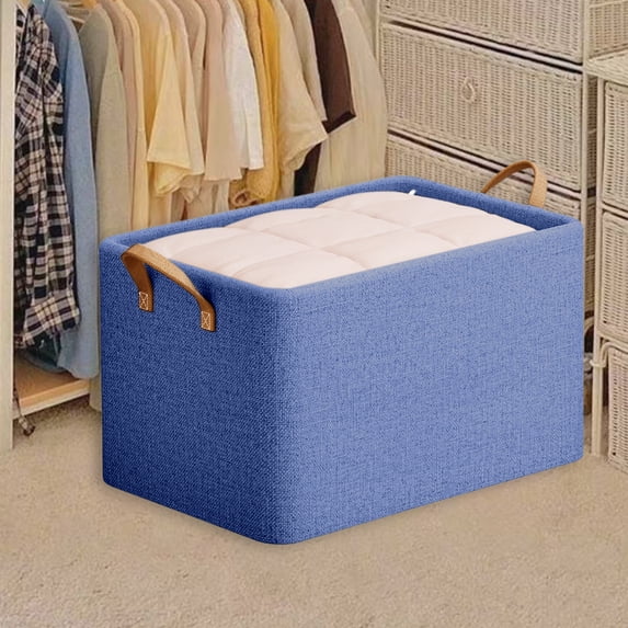 kcavykas Foldable Closet Organizer with Lid Fabric Storage Box for Bedroom Clothes Stackable Container with Handles Space Saving Toy Storage Navy C