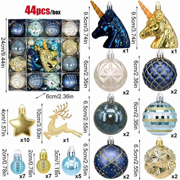 kcavykas Gifts Christmas Ball Ornaments 44pc Set, Painted Plastic Electroplated Holiday Decorations, Multicolor Hanging Baubles, Lightweight, Easy to Hang, 44 Piece Set Gift