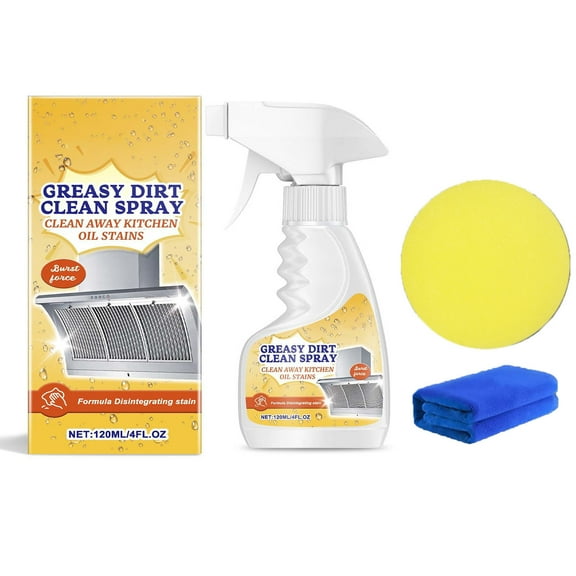 kcavykas Gifts Grease Cleaner Spray Powerful 120ml Kitchen Degreaser Oil Stain Remover Solution Quick Dissolving Cleaning Agent Includes Sponge and Cloth Time-Limited Price Slashes & Steals