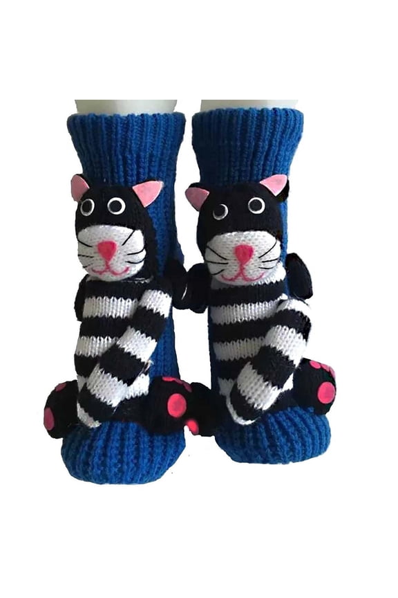 Holiday Christmas Cozy Thickened Wool Floor Slipper Socks 3D Cartoon Non-Slip Thermal Plush Adults Warm Winter Lounge Sleep Socks Indoor Anti-Skid Stocking Stuffer Home Gift
