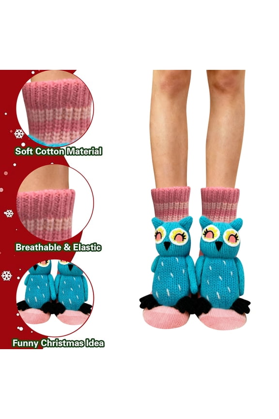 Holiday Christmas Cozy Thickened Wool Slipper Socks for Adults 3D Cartoon Anti-Slip Floor Socks Thermal Plush Non-Skid Warm Winter Sleep Lovely Indoor Gift Stocking Stuffer