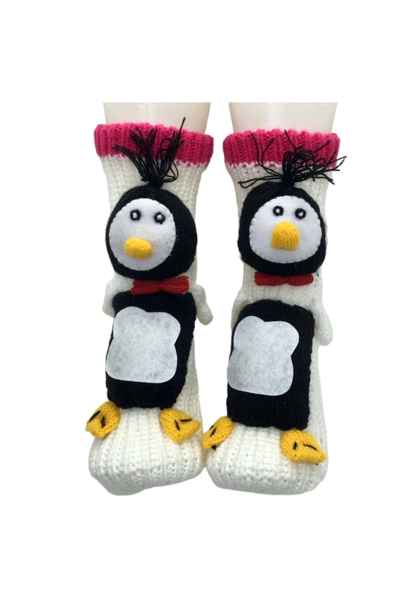 Holiday Christmas Thickened Wool Slipper Socks 3D Cartoon Non-Slip Plush Thermal Floor Socks for Adults Cozy Winter Sleep Lounge Indoor Anti-Skid Stocking Stuffer Gift Home
