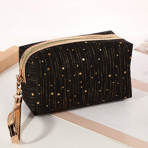 kcavykas Makeup Bag Portable Cosmetic Bag Large Capacity Travel Makeup Case Organizer Storage Bags with Meteor Pattern 7 x 3 x 4 in. Black Tool Organizer