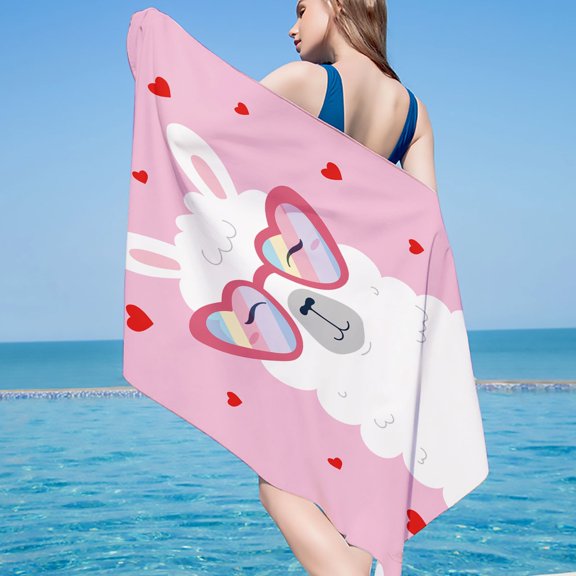 kcavykas Microfiber Printed Beach Towel 29.5 x 59 in Alpaca Design Oversized With Snap Sandproof Quick-Dry Travel Beach Blanket, Soft Lightweight Pool Shawl, Packable Swim Towel, Beach Towel