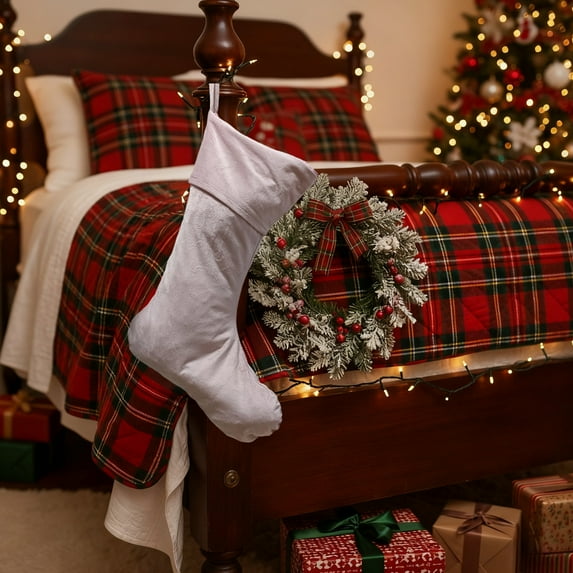 kcavykas Outdoor Christmas Decorations Holiday Christmas Stocking Hanging Soft Decorative Stocking for Fireplace Mantel Door Wall Tree Plush Velvet Lined Candy Gift Holder Home Xmas Decor