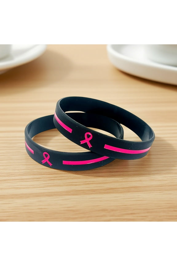 Pink Ribbon Silicone Bracelet Breast Illness Awareness Day Accessory Women's Health Promotion Gift Caring and Charity Bracelet Indoor or Outdoor Wear Holiday Awareness Day Token