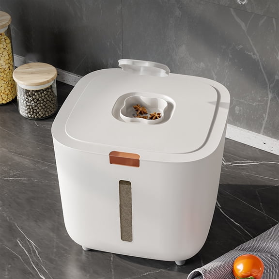 kcavykas Rice Bucket with Sealed Lid Food Grade Plastic Storage Container for Flour Pet Food Airtight Kitchen Organizer Space Saving Storage Organizer White